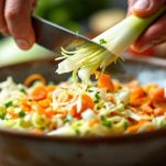 Porro a fettine nella ciotola