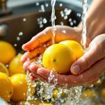 Limoni lavati sotto il rubinetto