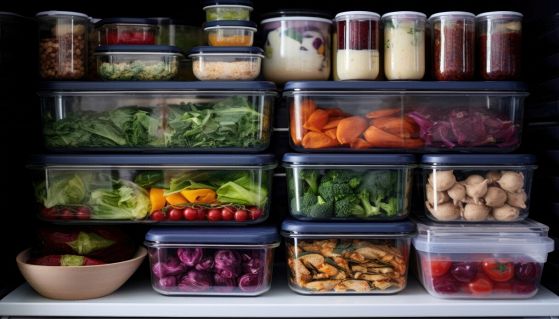 Organizzazione dei contenitori salvaspazio nel frigo