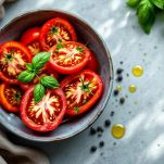 Pomodori con olio basilico sale e pepe