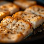 Pesce spada cotto uniformemente nella salsa