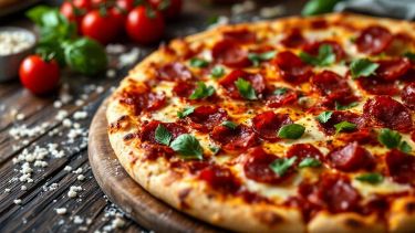 Pizza con mozzarella filante e salame piccante