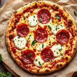 Base pizza con ingredienti distribuiti sopra