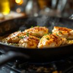 Padella con pollo e salsa al limone