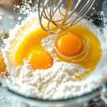 Frusta che lavora uova e zucchero fino a renderli spumosi