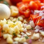 Verdure tagliate su tagliere