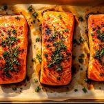 Filetti di salmone su teglia rivestita