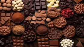 Tavolo imbandito con tanti tipi di cioccolato