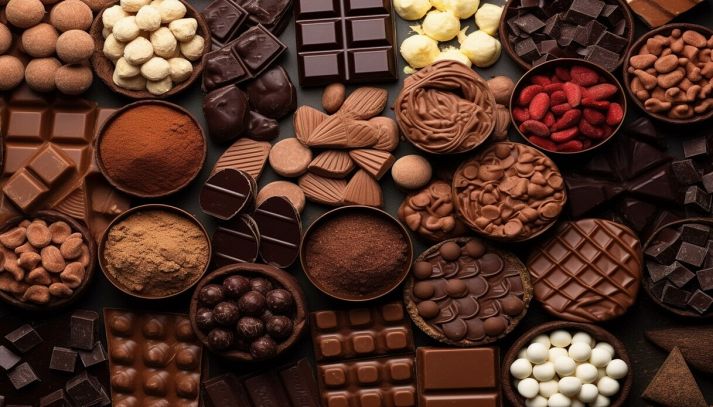 Tavolo imbandito con tanti tipi di cioccolato
