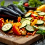 Verdure affettate sottili pronte alla cottura