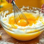 Ciotola con uova e zucchero montati