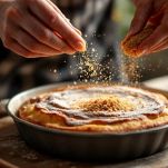 Torta dorata con zucchero in superficie