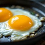 Uova crude con tuorli interi in cottura