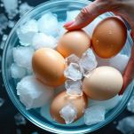 Uova in acqua fredda con ghiaccio