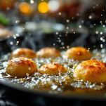 Padella con palline di impasto immerse nell’olio bollente