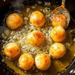 Padella con palline di impasto che diventano dorate