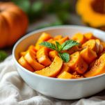 Piatto con fettine di zucca condite e lucide