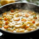 Tegame con pesce mentre si aggiungono vino e panna