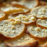 Teglia con pane e formaggio disposti a strati