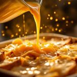 Teglia con pane imbevuto di brodo pronta per il forno