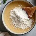 Farina stemperata in brodo caldo senza grumi.