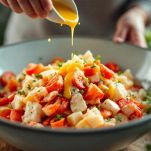 Insalata di aragosta condita delicatamente.