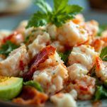 Insalata di astice con avocado e bacon.