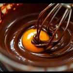 Tuorli versati nella crema al cioccolato.