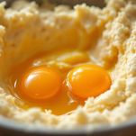 Uova incorporate nell’impasto choux cremoso.