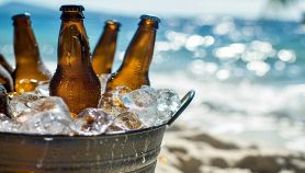 Birre ghiacciate in spiaggia dentro al cestino del ghiaccio