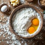 Ingredienti secchi e umidi uniti in ciotola