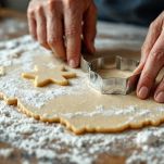 Biscotti ritagliati con formine su teglia