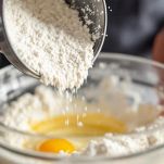 Uova sbattute con zucchero in ciotola