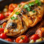Sugo di pomodoro con aglio e sedano in cottura.
