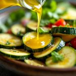 Emulsione di limone olio aceto sale e pepe sulle zucchine
