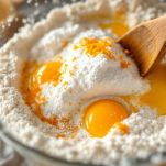 Impastate farina, zucchero, strutto, uova intere, tuorlo, alchermes e scorza d’arancia. Aggiungete poco latte fino a ottenere un impasto morbido.