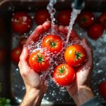 Pomodori lavati e tagliati a metà