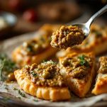 Ripieno con paté di olive sulla sfoglia.