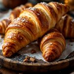 Cornetti salati dorati serviti su piatto.