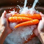 Carote lavate sotto acqua corrente