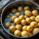 Patate intere che bollono in acqua salata