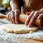 Stendete la pasta frolla, rivestite lo stampo per crostata e cuocete in forno a 180°C per circa 20 minuti fino a doratura.