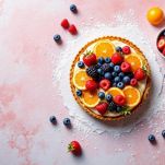 Crostata con frutta fresca disposta sopra.