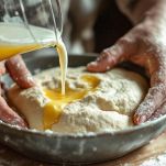 Mani che lavorano impasto morbido in ciotola