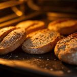 Fette di pane casereccio sulla griglia del forno