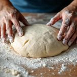 Impasto lavorato su piano infarinato con pieghe.