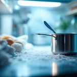 Pentolino e cucchiaio in freezer