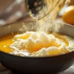 Composto di tuorli e zucchero chiaro e spumoso lavorato con frusta elettrica