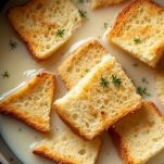 Pane raffermo a cubetti in una ciotola con latte.