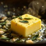 Burro fuso con aglio e salvia in padella.